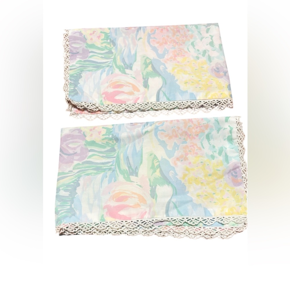 Martex Atelier Floral Lace Pillowcases Set Vintage 1978 Monet Water Lilies 26x32